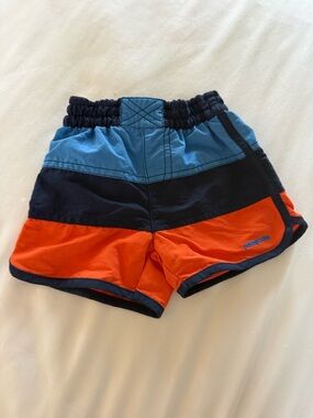 Patagonia Kids Colorblock Swim Trunks - Light Blue, Navy & Orange